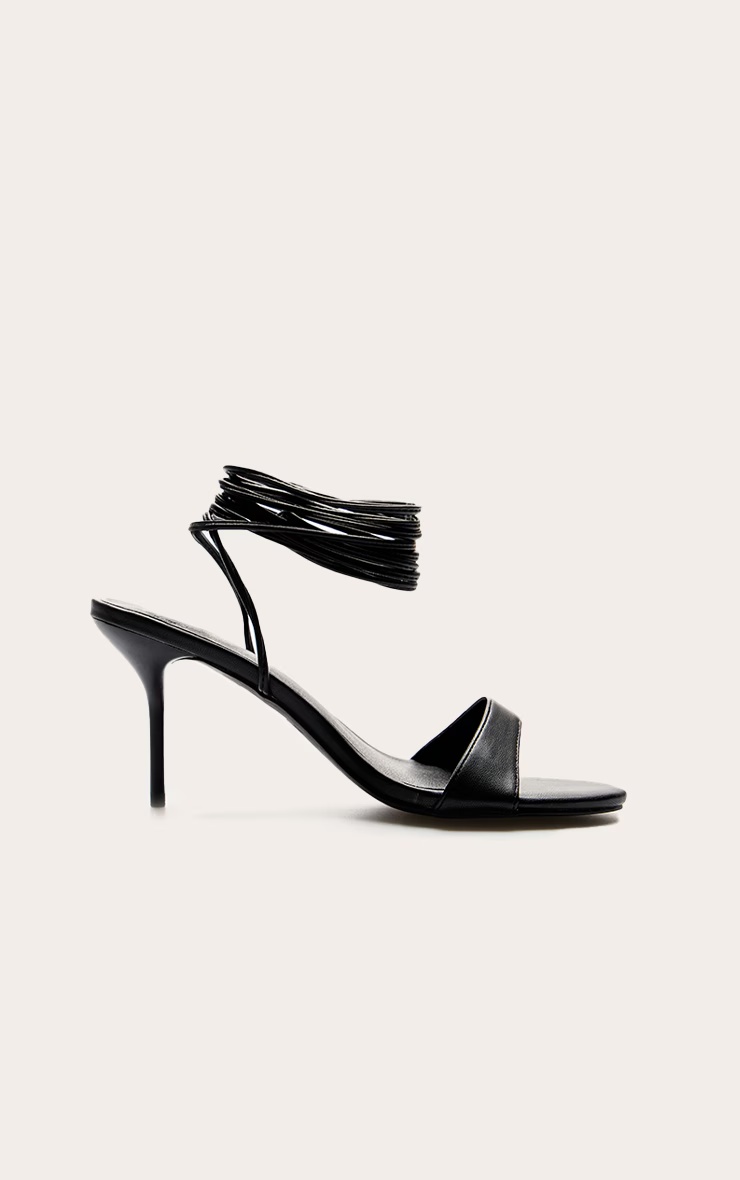 Black Pu Round Toe Lace Up High Stiletto Heeled Sandals 5 Black Pu Round Toe Lace Up High Stiletto Heeled Sandals