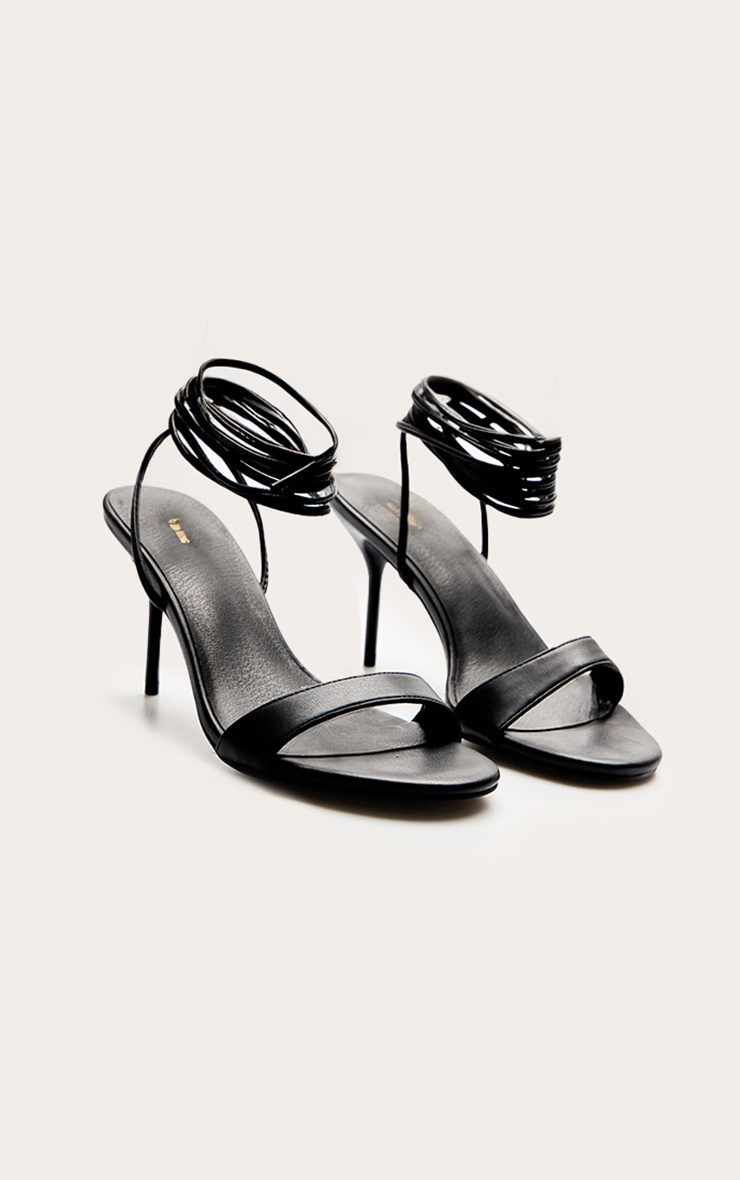 Black Pu Round Toe Lace Up High Stiletto Heeled Sandals 6 Black Pu Round Toe Lace Up High Stiletto Heeled Sandals