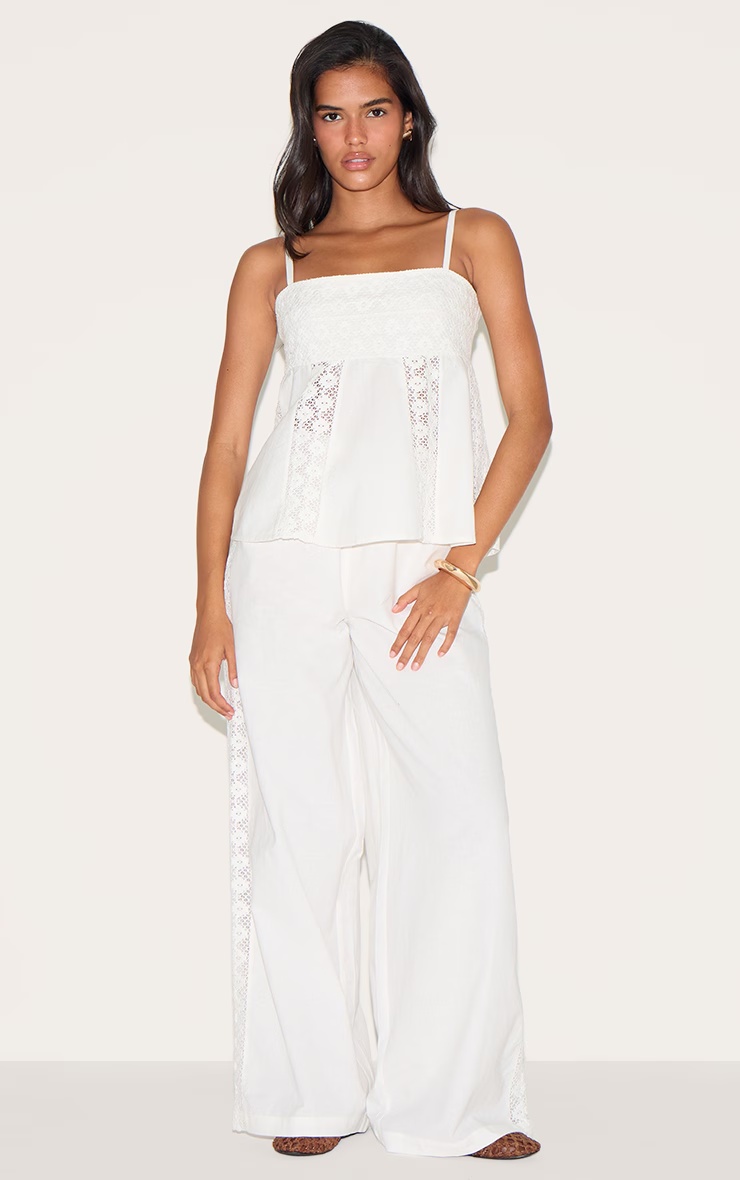 White Crochet Side Detail Trousers 4 White Crochet Side Detail Trousers