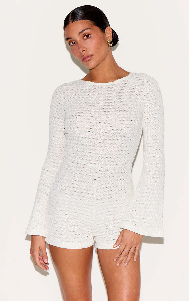 Petite Cream Textured Jersey Long Sleeve Unitard 4 Petite Cream Textured Jersey Long Sleeve Unitard