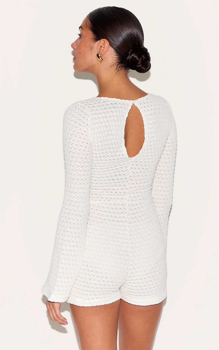 Petite Cream Textured Jersey Long Sleeve Unitard 5 Petite Cream Textured Jersey Long Sleeve Unitard