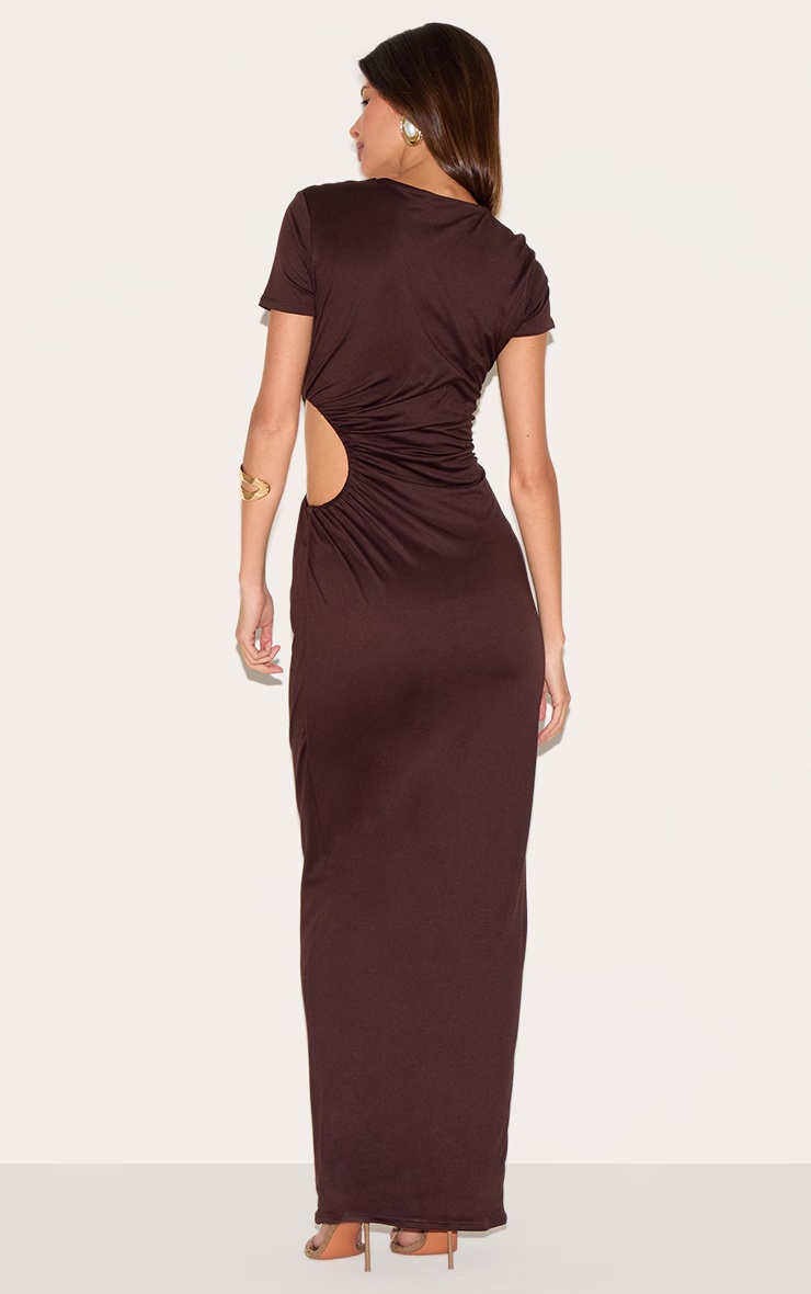 Chocolate Double Layer Soft Touch Cut Out Ruched Detail Maxi Dress 5 Chocolate Double Layer Soft Touch Cut Out Ruched Detail Maxi Dress