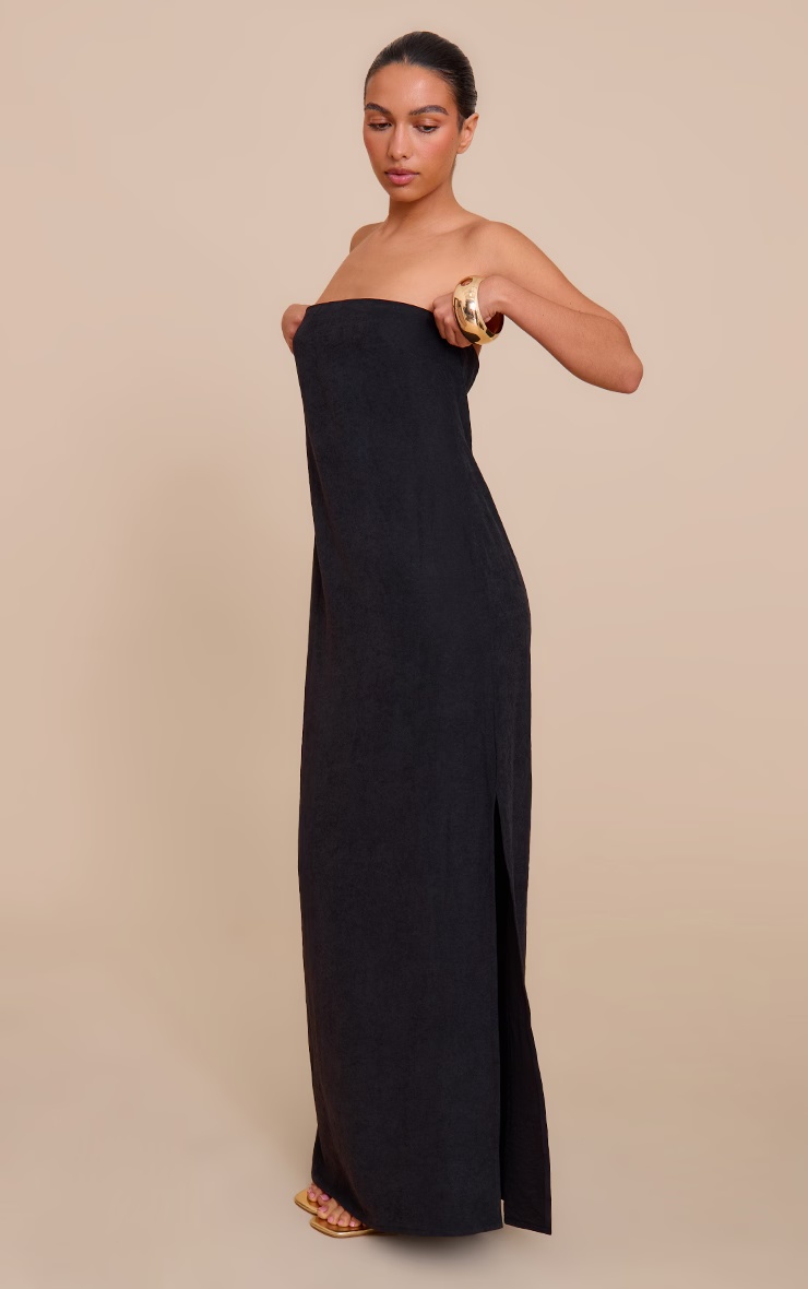 Black Textured Bandeau Column Maxi Dress 6 Black Textured Bandeau Column Maxi Dress