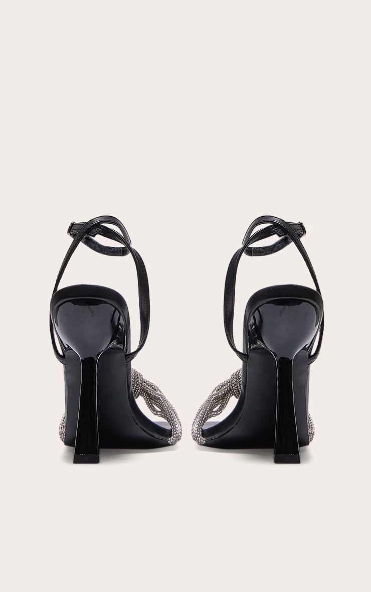 Black PU Wide Fit Square Toe Diamante Knot Barely There Heeled Sandals 6 Black PU Wide Fit Square Toe Diamante Knot Barely There Heeled Sandals