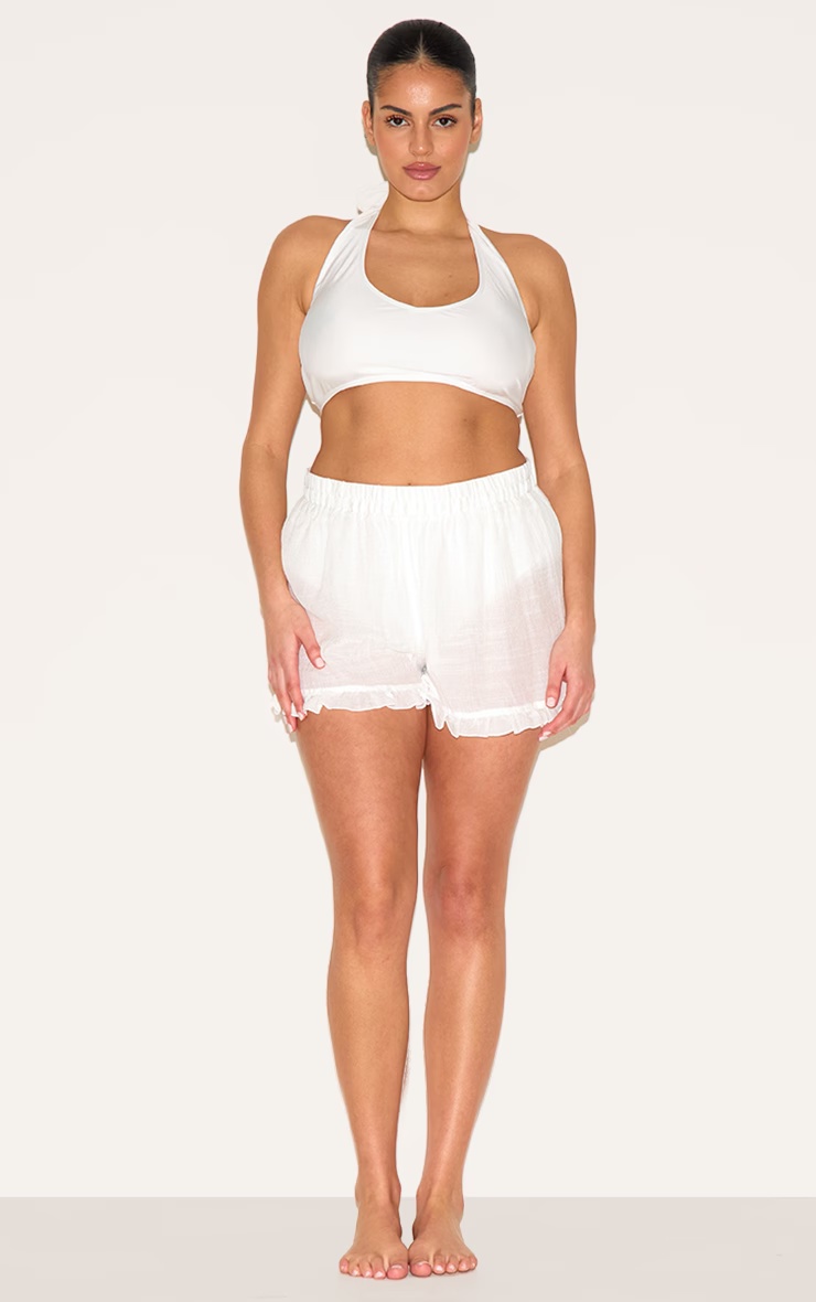 Plus White Frill Edge Textured Shorts 1 Plus White Frill Edge Textured Shorts