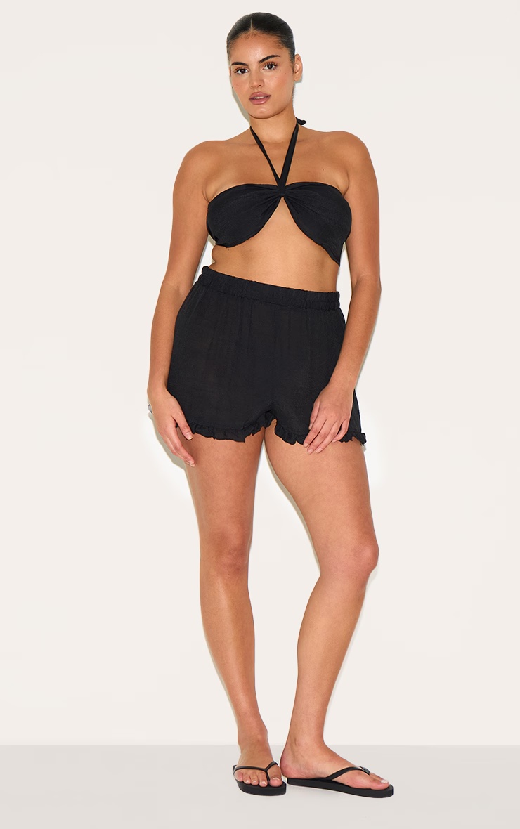 Plus Black Frill Edge Textured Shorts 1 Plus Black Frill Edge Textured Shorts