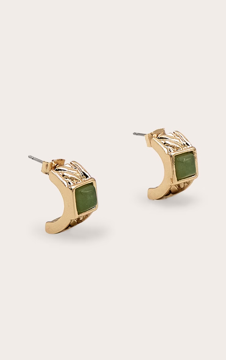 Gold Stone Hoop Earrings 3 Gold Stone Hoop Earrings