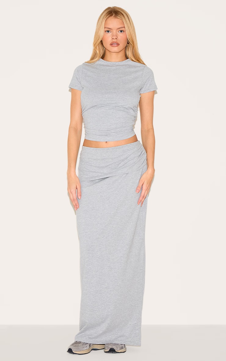 Grey Marl Foldover Cotton Maxi Skirt 1 Grey Marl Foldover Cotton Maxi Skirt
