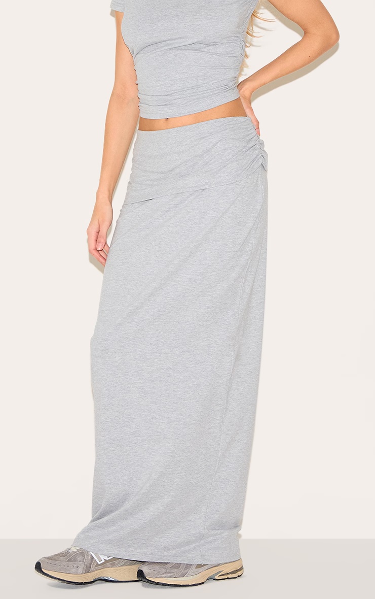 Grey Marl Foldover Cotton Maxi Skirt 2 Grey Marl Foldover Cotton Maxi Skirt
