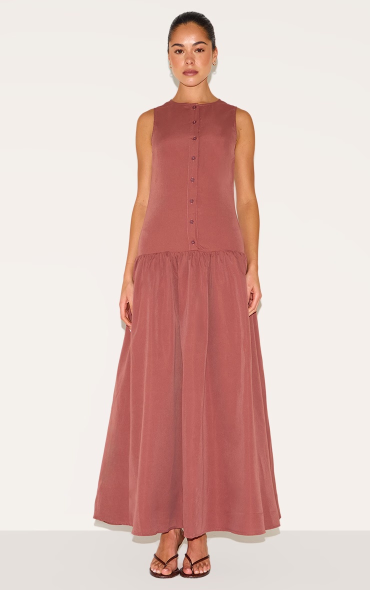 Rust Button Down Drop Waist Maxi Dress 1 Rust Button Down Drop Waist Maxi Dress
