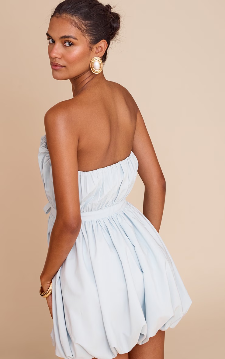 Light Blue Bow Detail Puffball Mini Dress 2 Light Blue Bow Detail Puffball Mini Dress