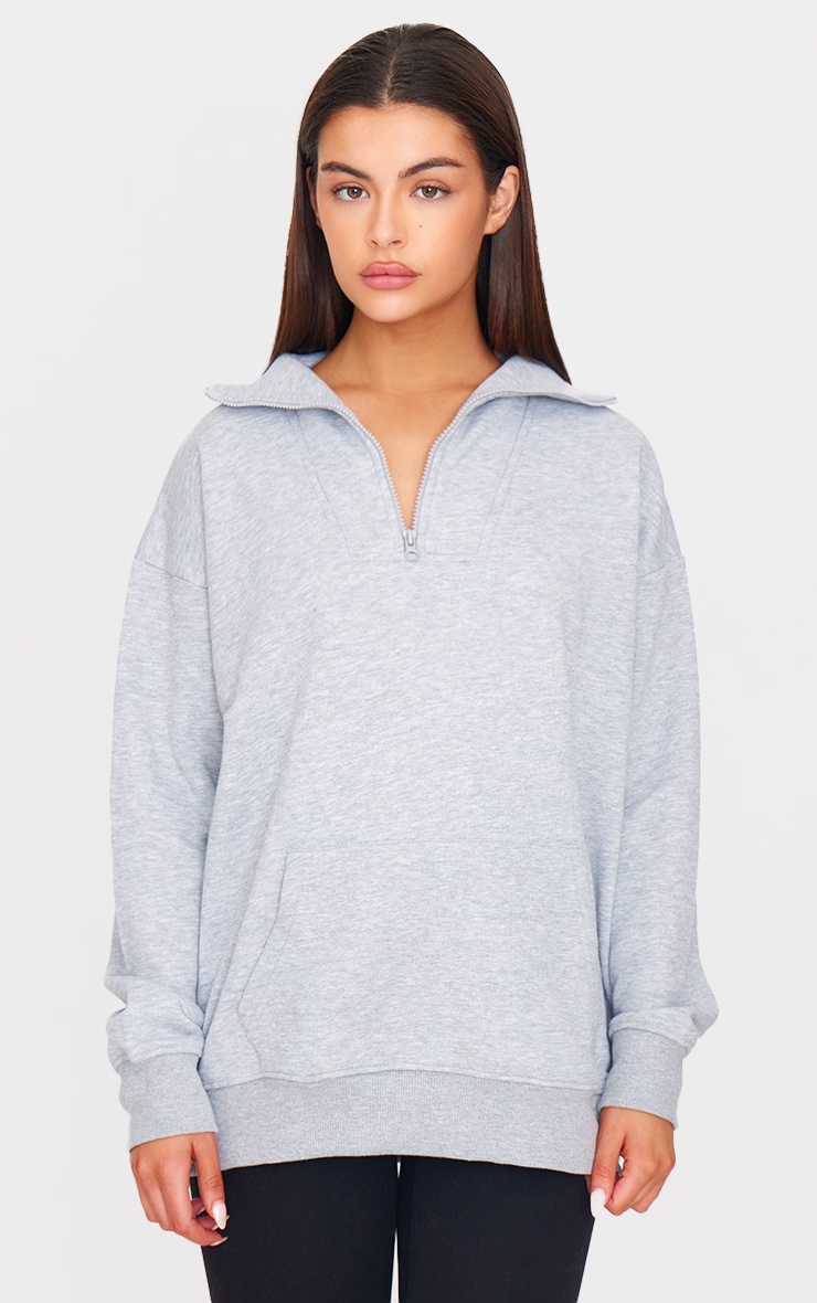 Grey Marl Zip Up Pocket Detail Sweatshirt 1 Grey Marl Zip Up Pocket Detail Sweatshirt