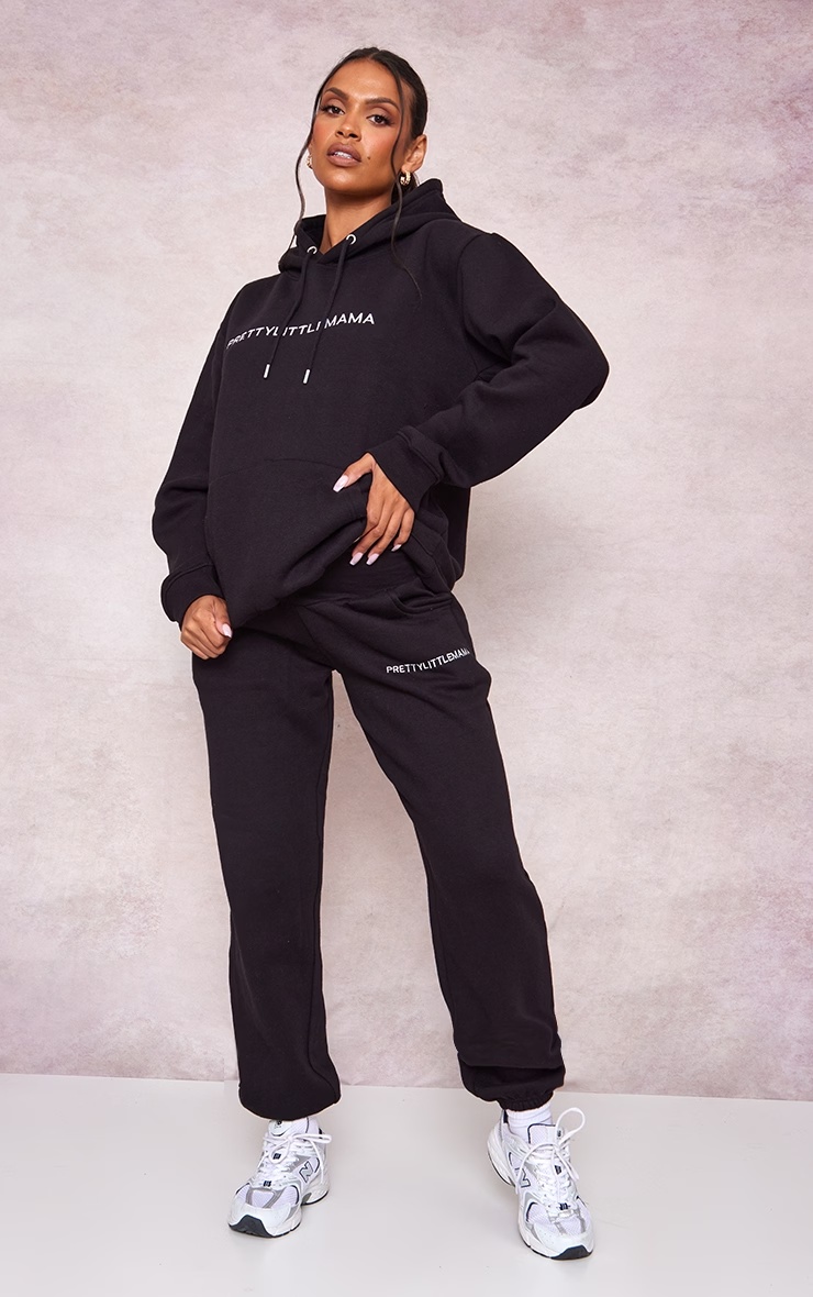 Maternity Black Embroidered Pretty Little Mama Joggers