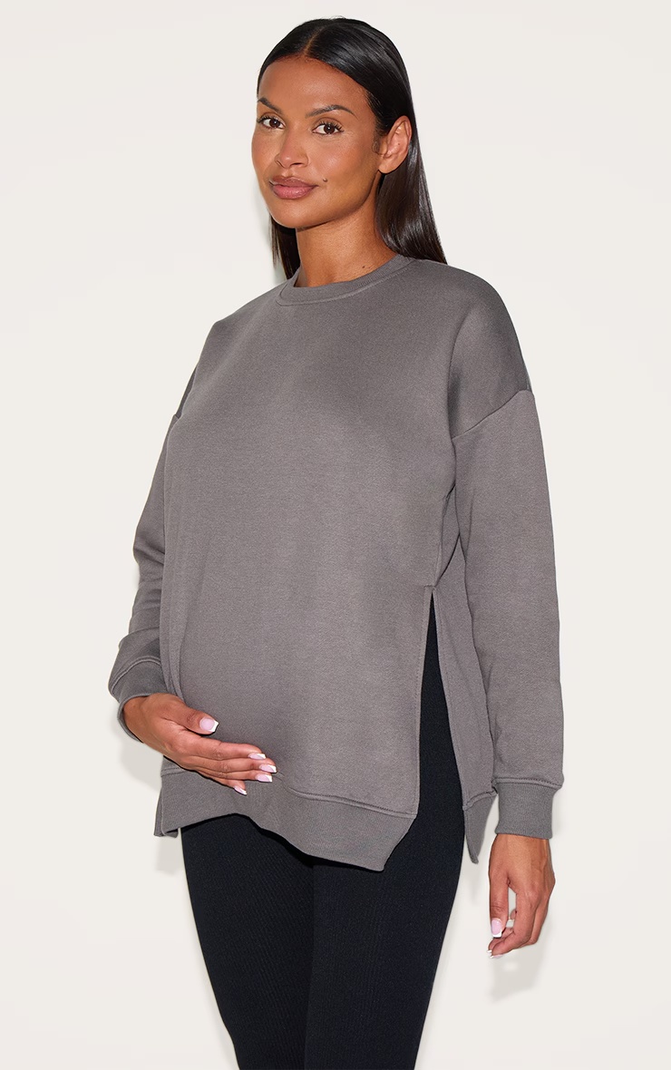 Maternity Charcoal Nursing Side Split Sweater