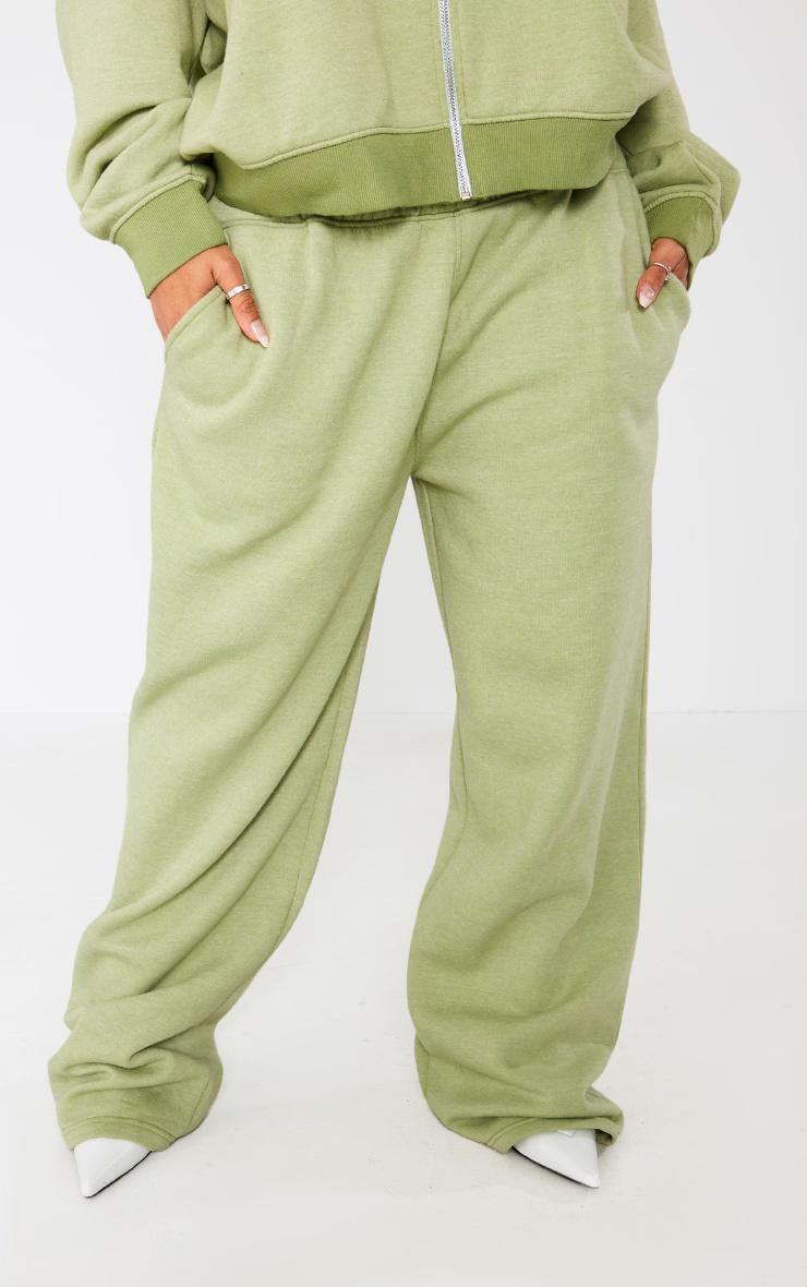 PRETTYLITTLETHING Shape Khaki Washed Wide Leg Joggers