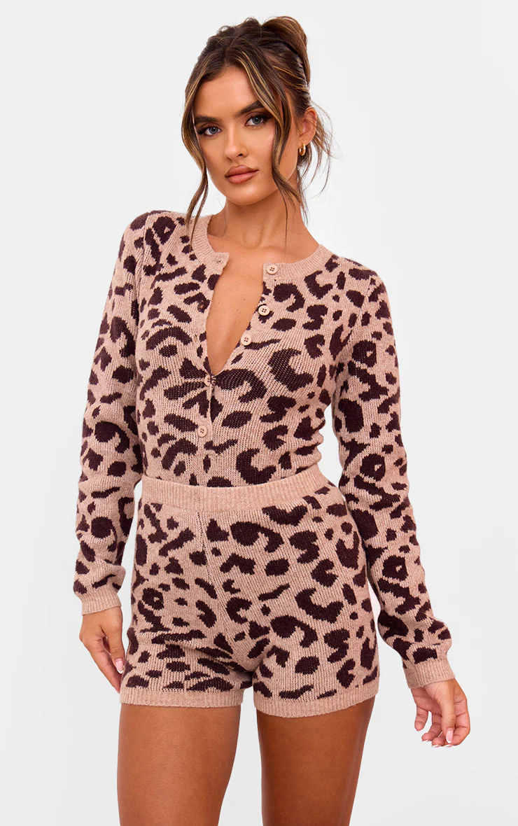 Leopard Soft Knit Button Up Bodysuit 1 Leopard Soft Knit Button Up Bodysuit