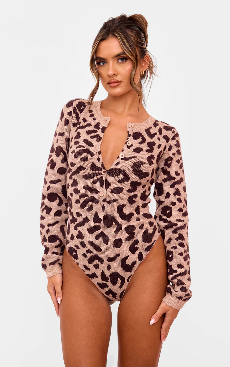 Leopard Soft Knit Button Up Bodysuit 2 Leopard Soft Knit Button Up Bodysuit