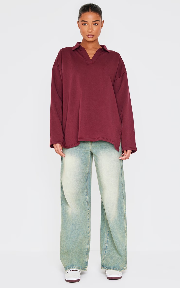 Burgundy Collared Lightweight Sweatshirt 3 Burgundy Collared Lightweight Sweatshirt