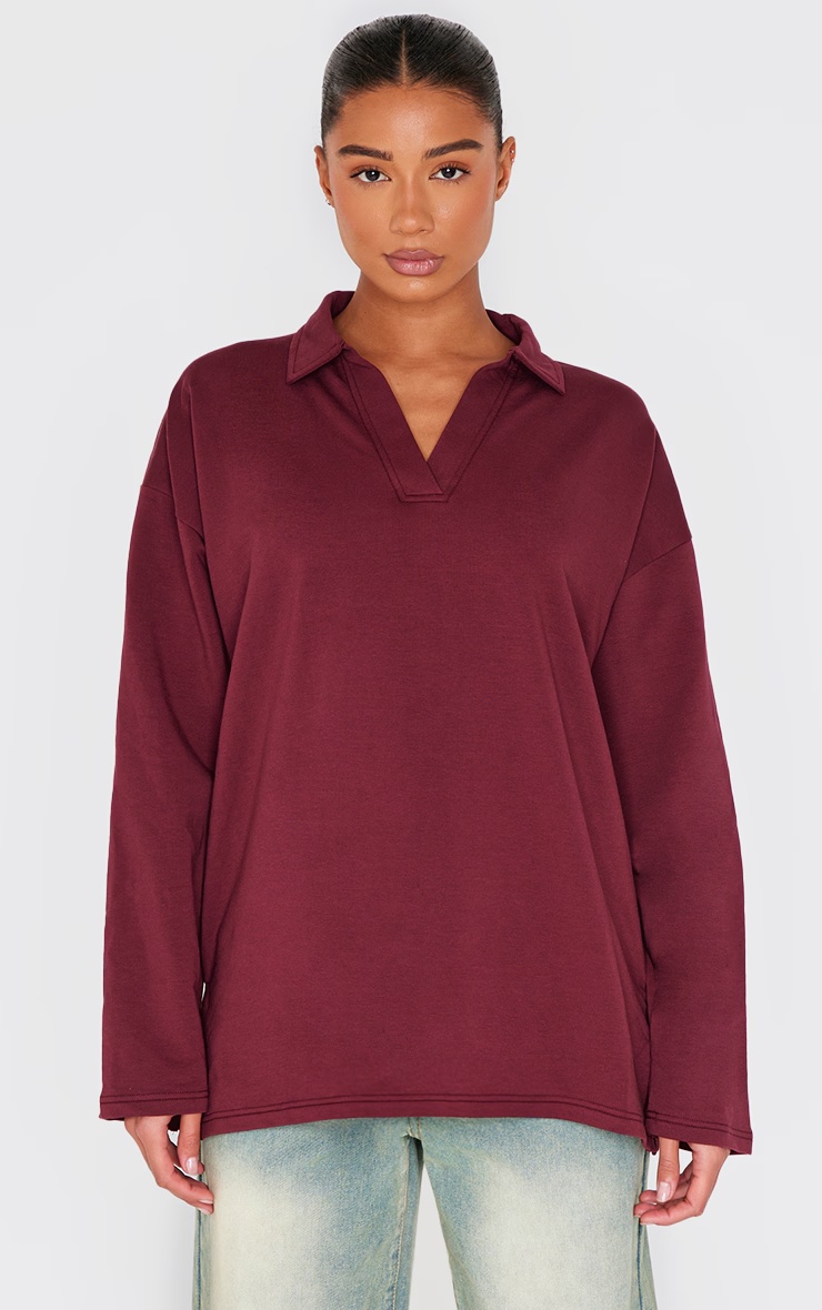 Burgundy Collared Lightweight Sweatshirt 4 Burgundy Collared Lightweight Sweatshirt