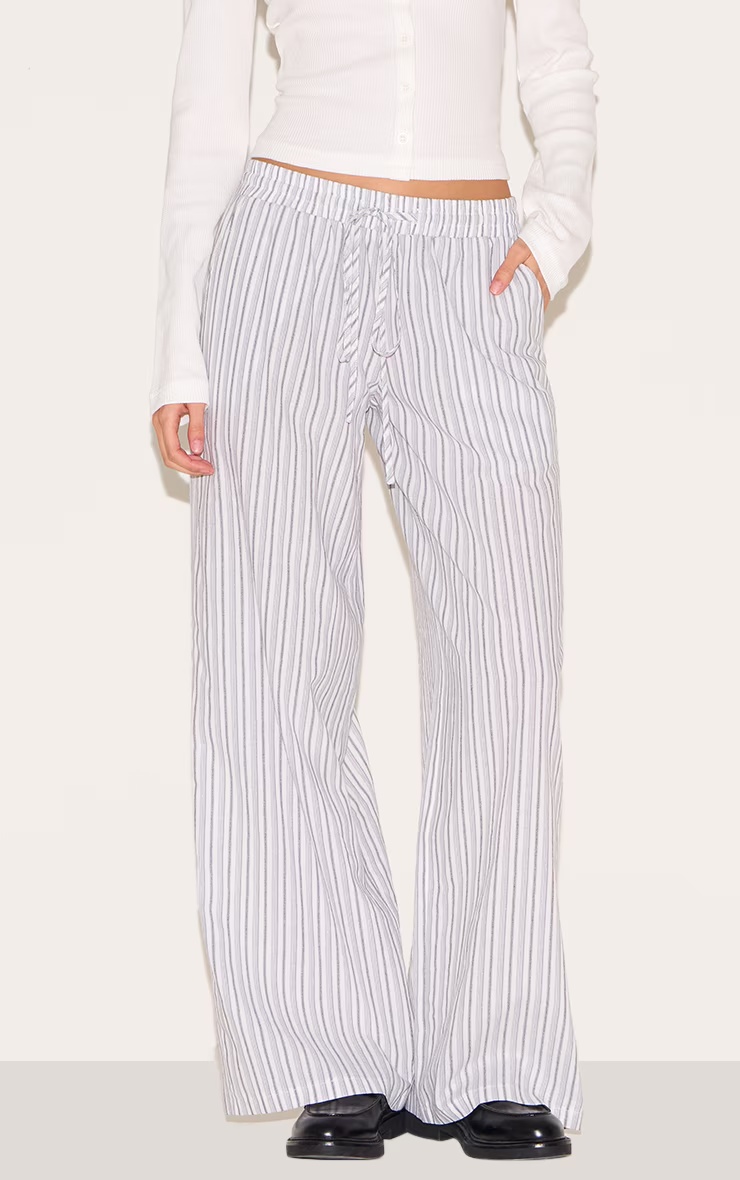 White Pinstripe Cotton Low Waisted Wide Leg Trousers 1 White Pinstripe Cotton Low Waisted Wide Leg Trousers