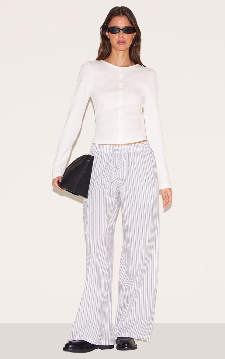 White Pinstripe Cotton Low Waisted Wide Leg Trousers 5 White Pinstripe Cotton Low Waisted Wide Leg Trousers