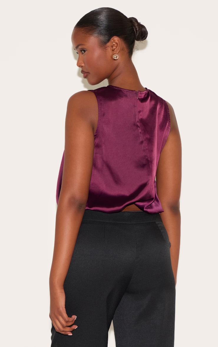 Wine Satin Bubble Hem Top 2 Wine Satin Bubble Hem Top