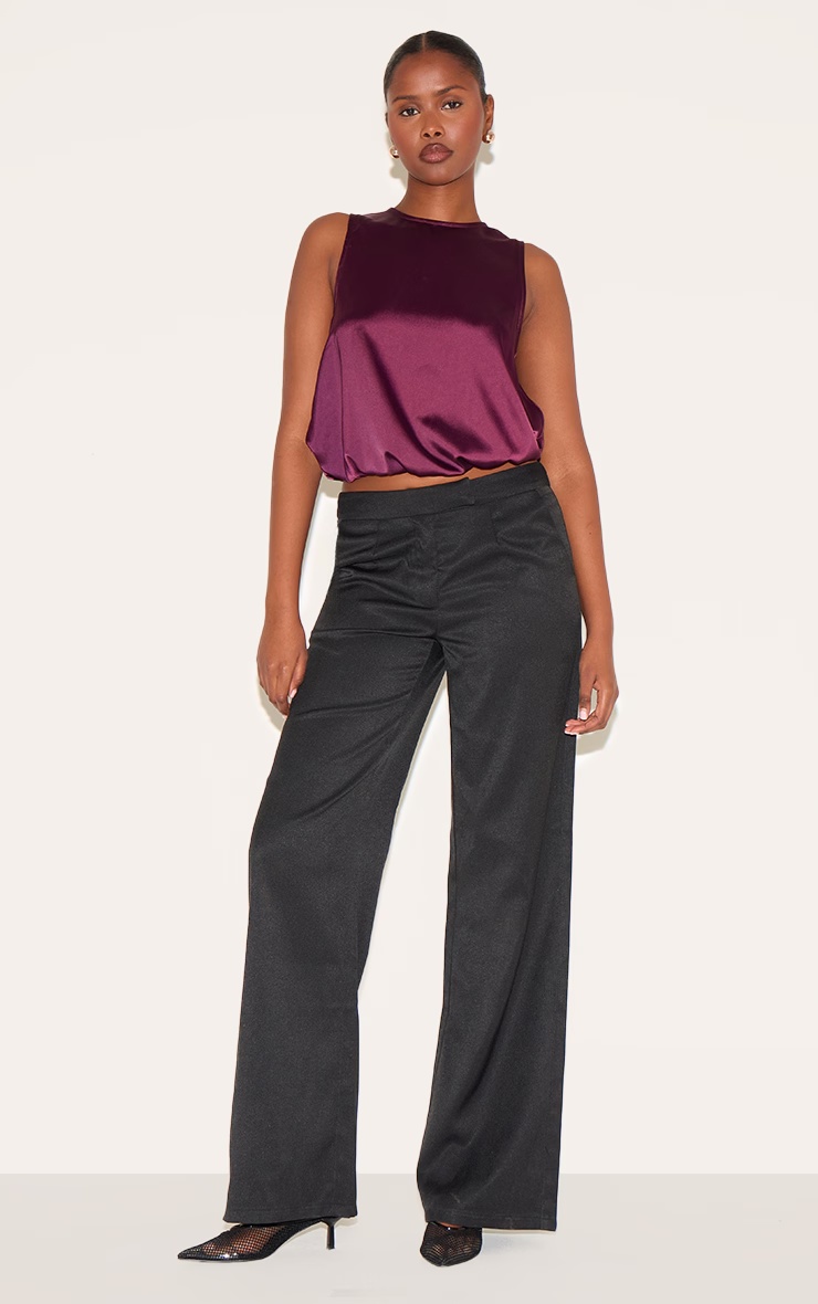 Wine Satin Bubble Hem Top 6 Wine Satin Bubble Hem Top