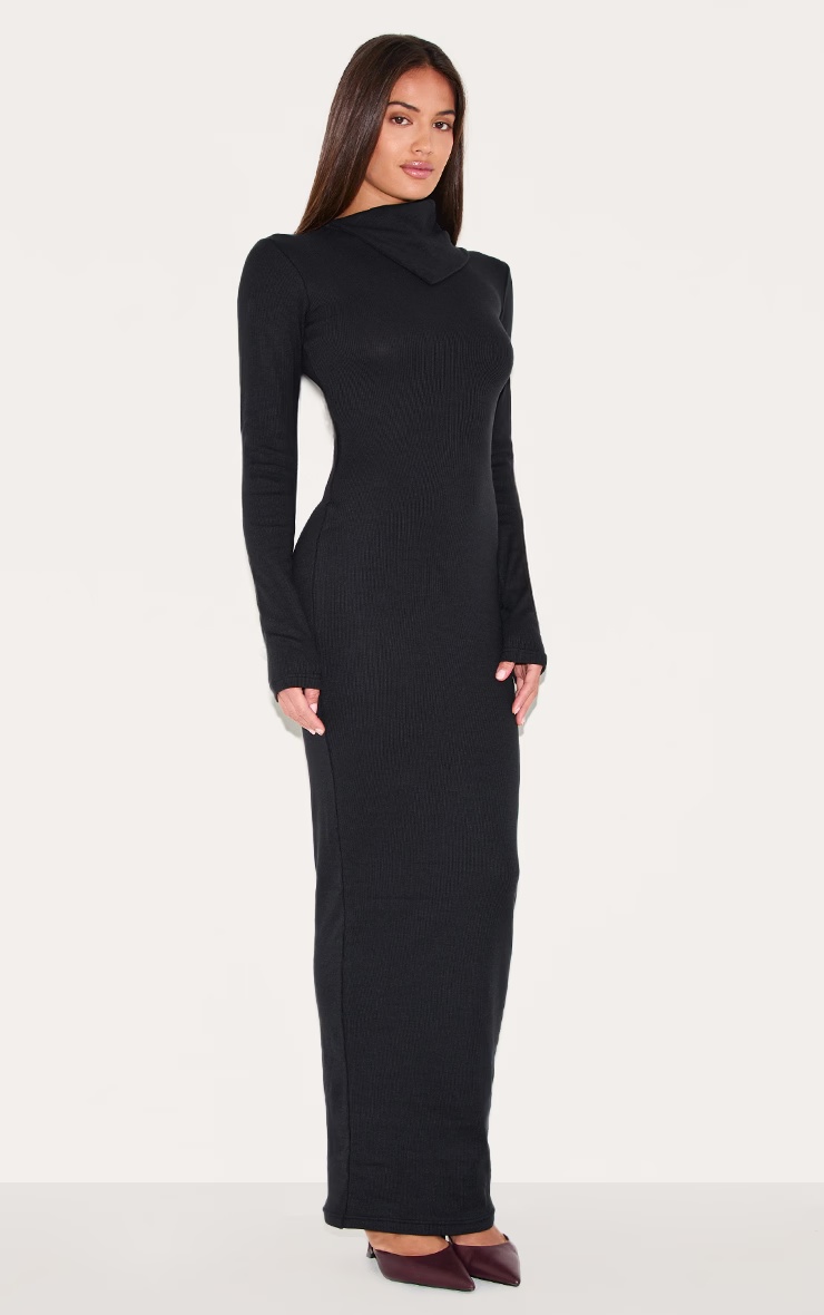 Black Rib Oversized Collar Maxi Dress 1 Black Rib Oversized Collar Maxi Dress