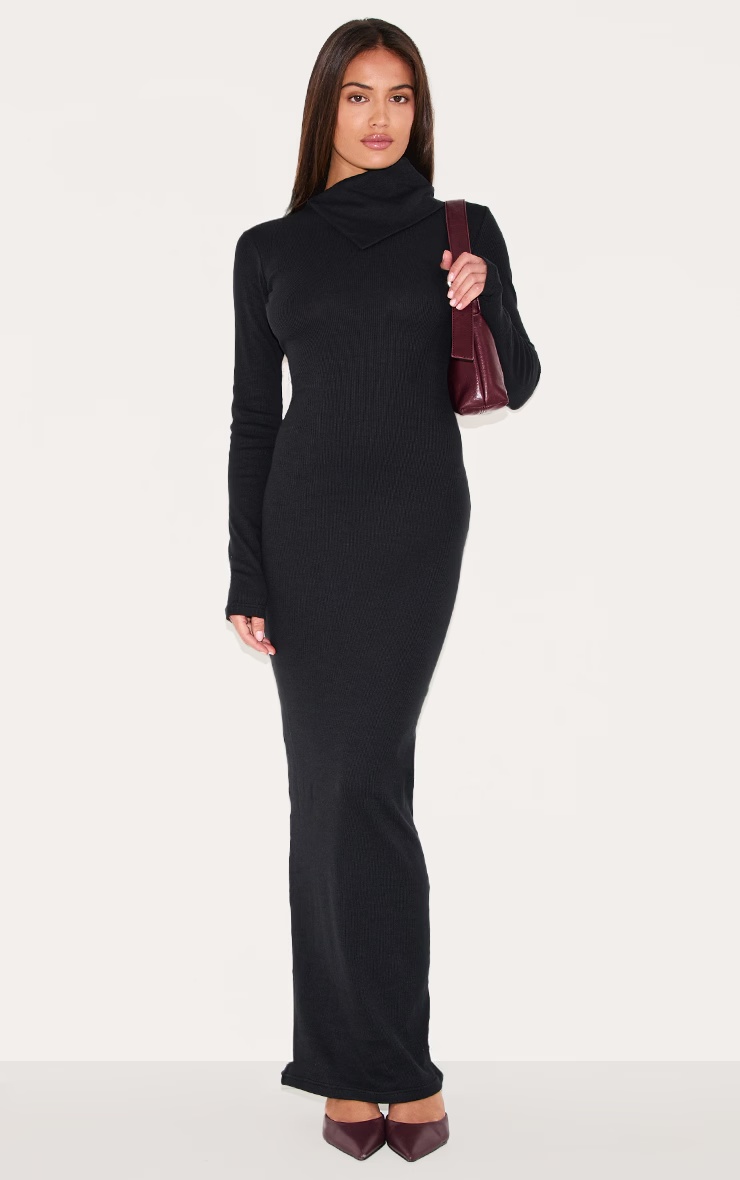 Black Rib Oversized Collar Maxi Dress 6 Black Rib Oversized Collar Maxi Dress