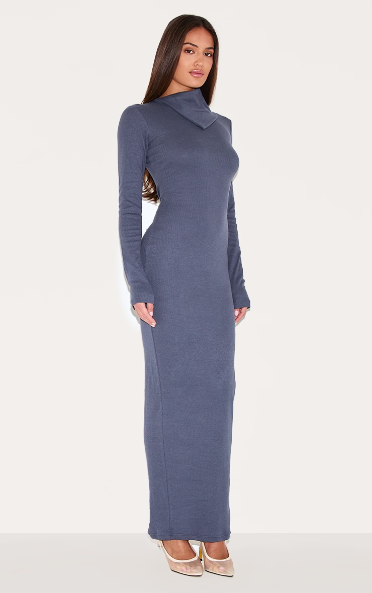 Navy Rib Oversized Collar Maxi Dress 3 Navy Rib Oversized Collar Maxi Dress