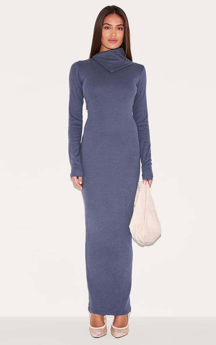 Navy Rib Oversized Collar Maxi Dress 4 Navy Rib Oversized Collar Maxi Dress