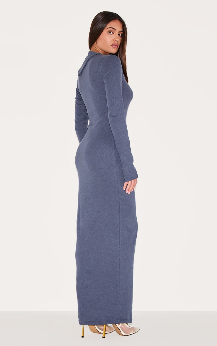 Navy Rib Oversized Collar Maxi Dress 5 Navy Rib Oversized Collar Maxi Dress