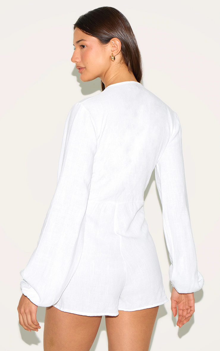 White Long Sleeve Plunge Twist Detail Playsuit 5 White Long Sleeve Plunge Twist Detail Playsuit
