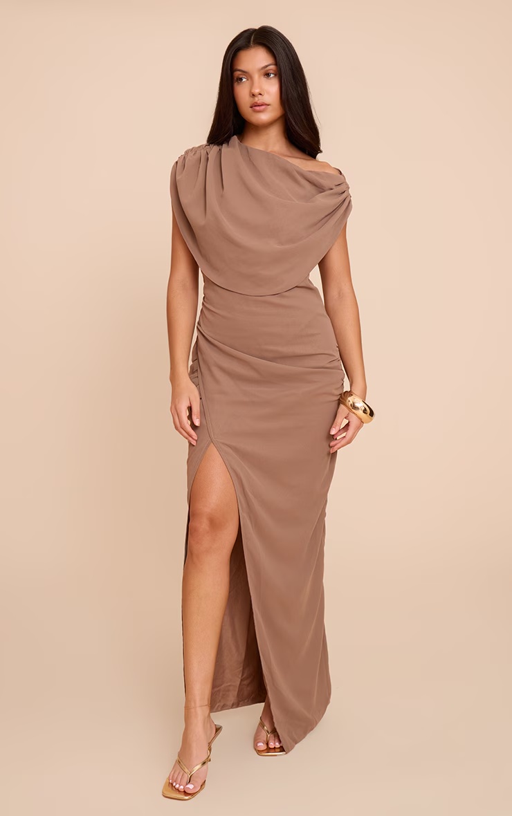Deep Taupe Chiffon Cowl Neck Maxi Dress 3 Deep Taupe Chiffon Cowl Neck Maxi Dress