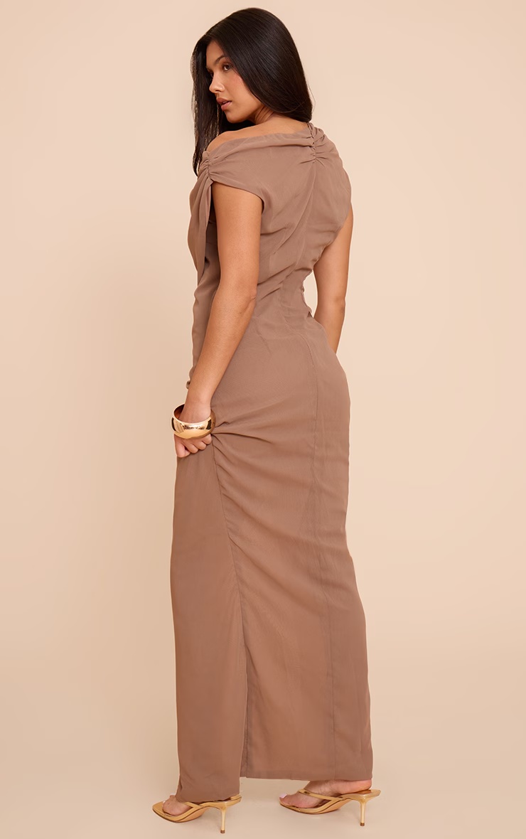 Deep Taupe Chiffon Cowl Neck Maxi Dress 5 Deep Taupe Chiffon Cowl Neck Maxi Dress