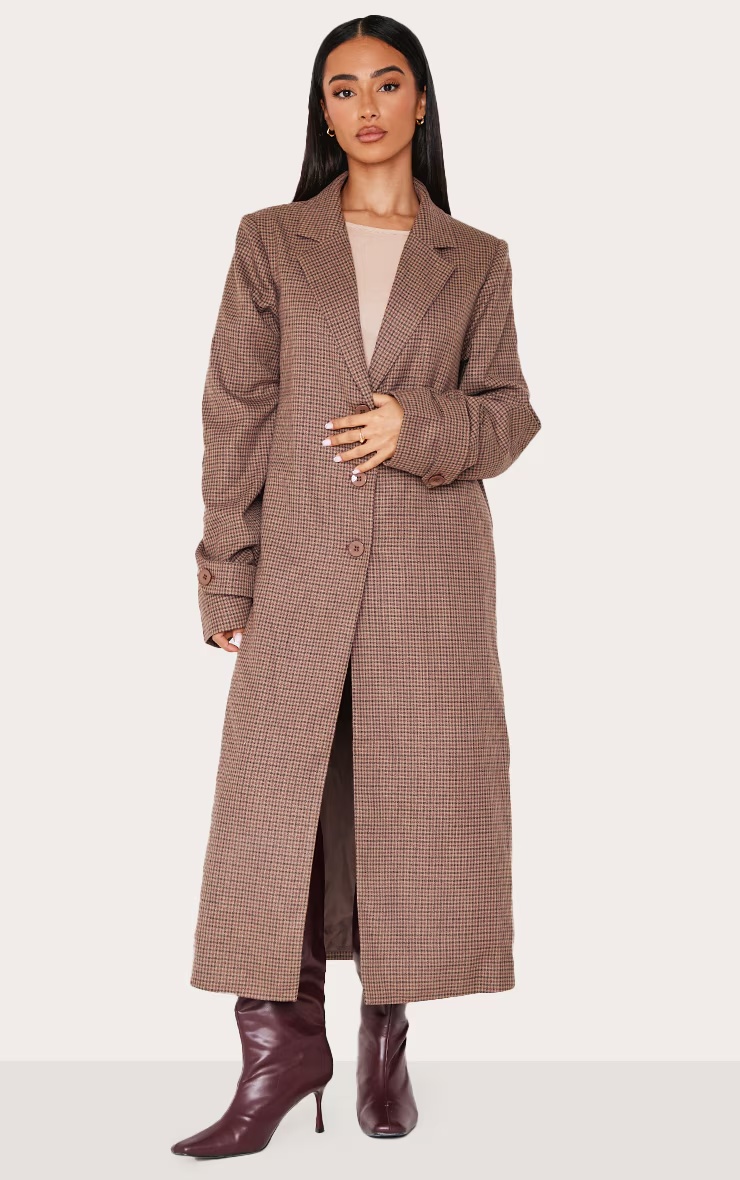 Petite Multi Check Print Oversized Trench Coat 1 Petite Multi Check Print Oversized Trench Coat