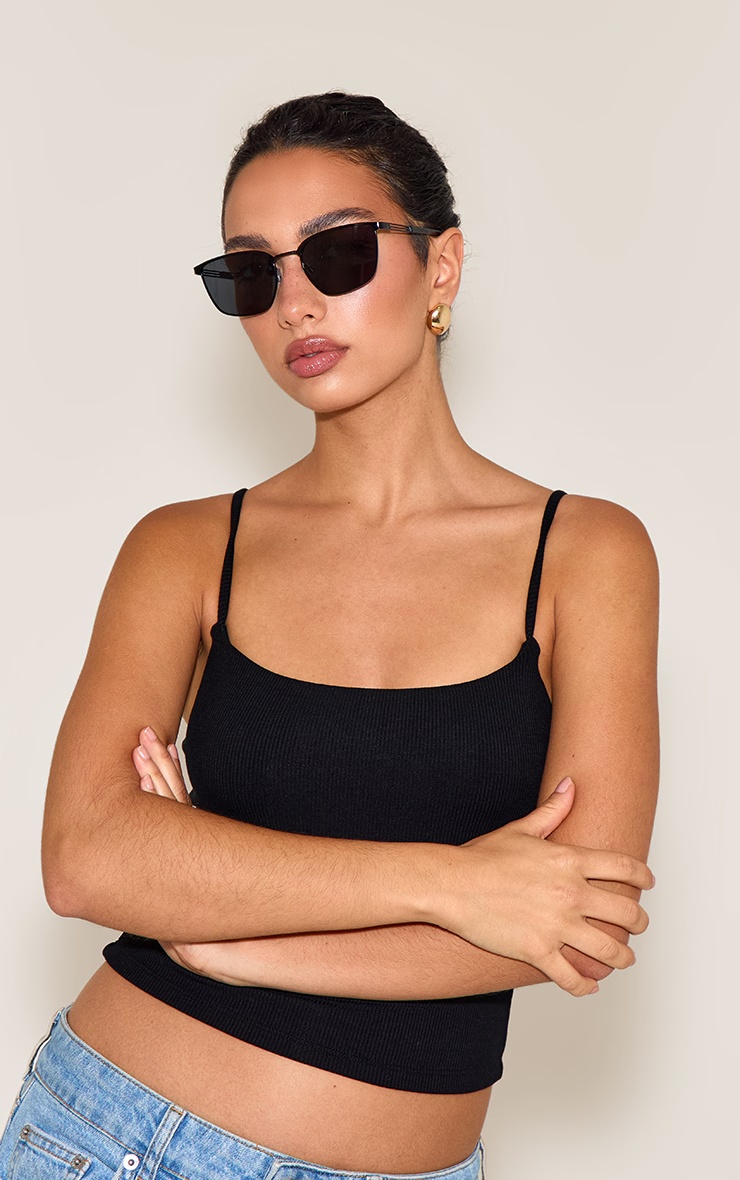Black Metal Frame Square Bar Sunglasses