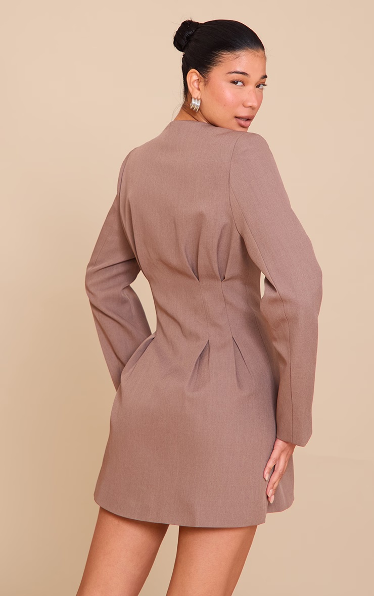 Mushroom Woven Pleated Shift Blazer Dress 5 Mushroom Woven Pleated Shift Blazer Dress