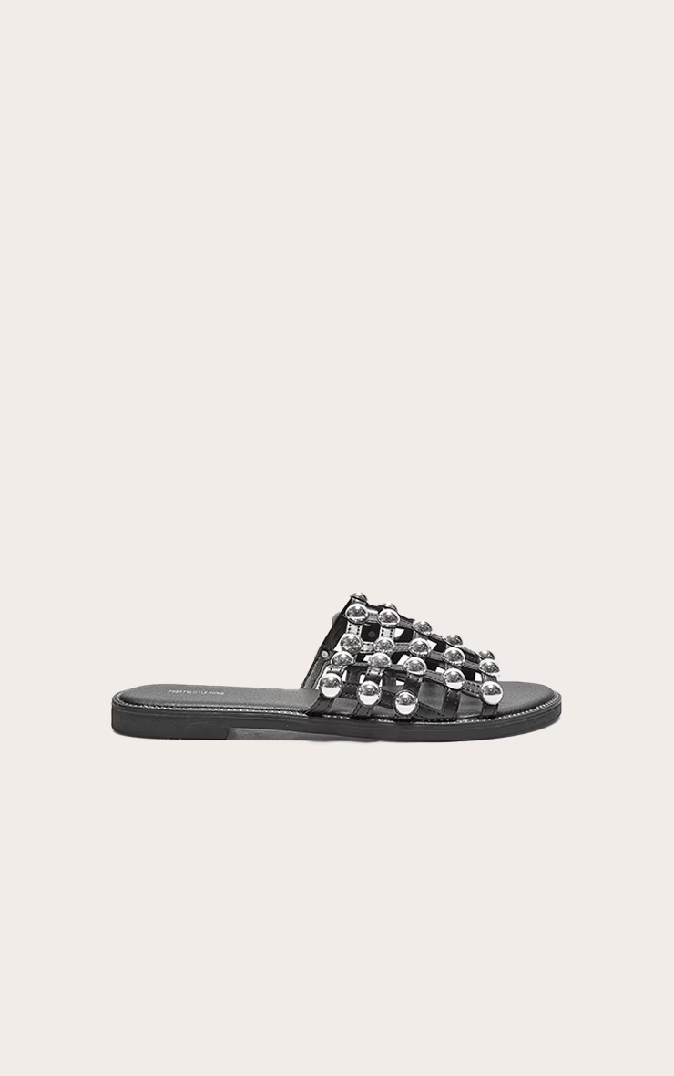Alisa Black Large Studded Sliders