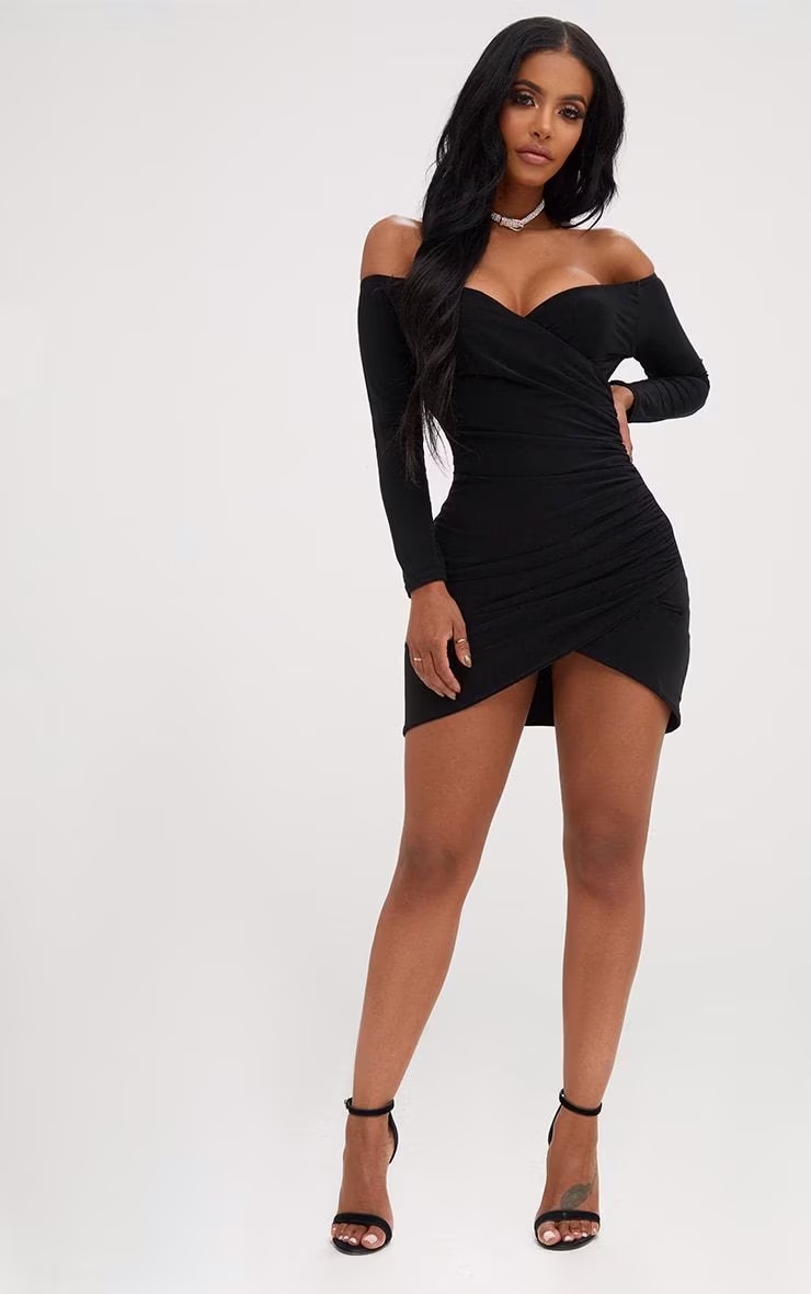 Shape Black Ruched Bardot Bodycon Dress 3 Shape Black Ruched Bardot Bodycon Dress