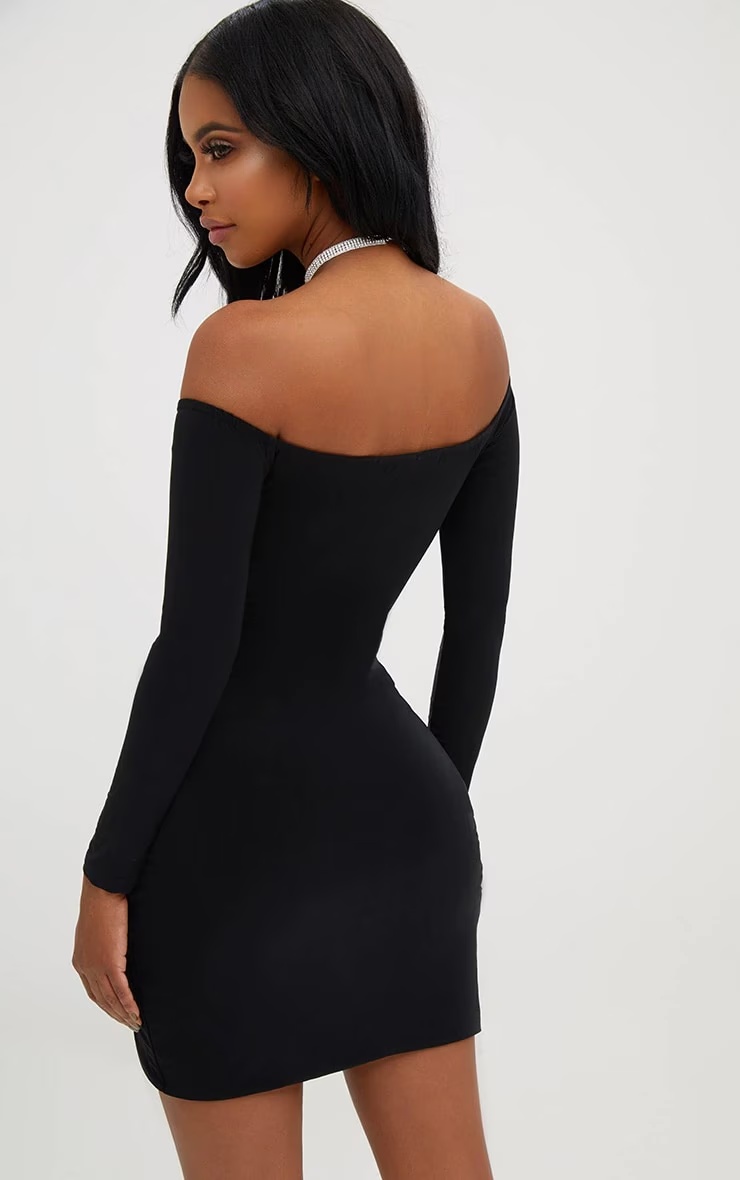 Shape Black Ruched Bardot Bodycon Dress 5 Shape Black Ruched Bardot Bodycon Dress