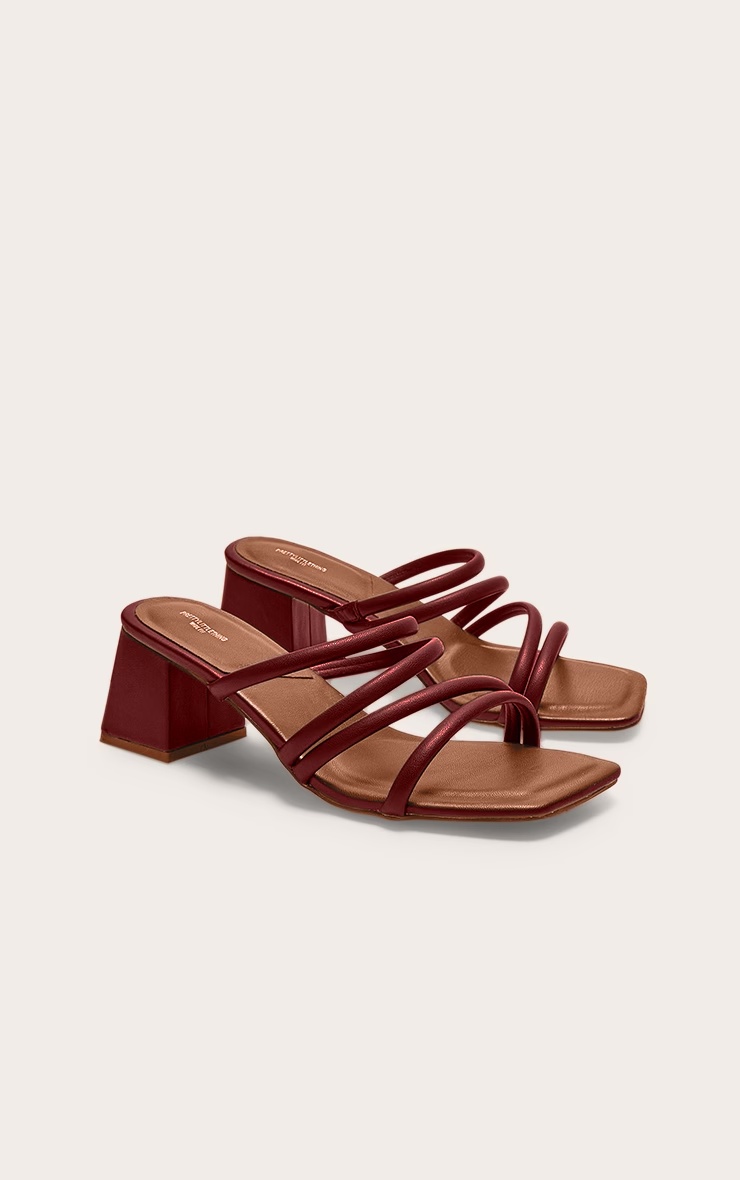 Burgundy Pu Square Toe Strappy Block Heel Mules 5 Burgundy Pu Square Toe Strappy Block Heel Mules