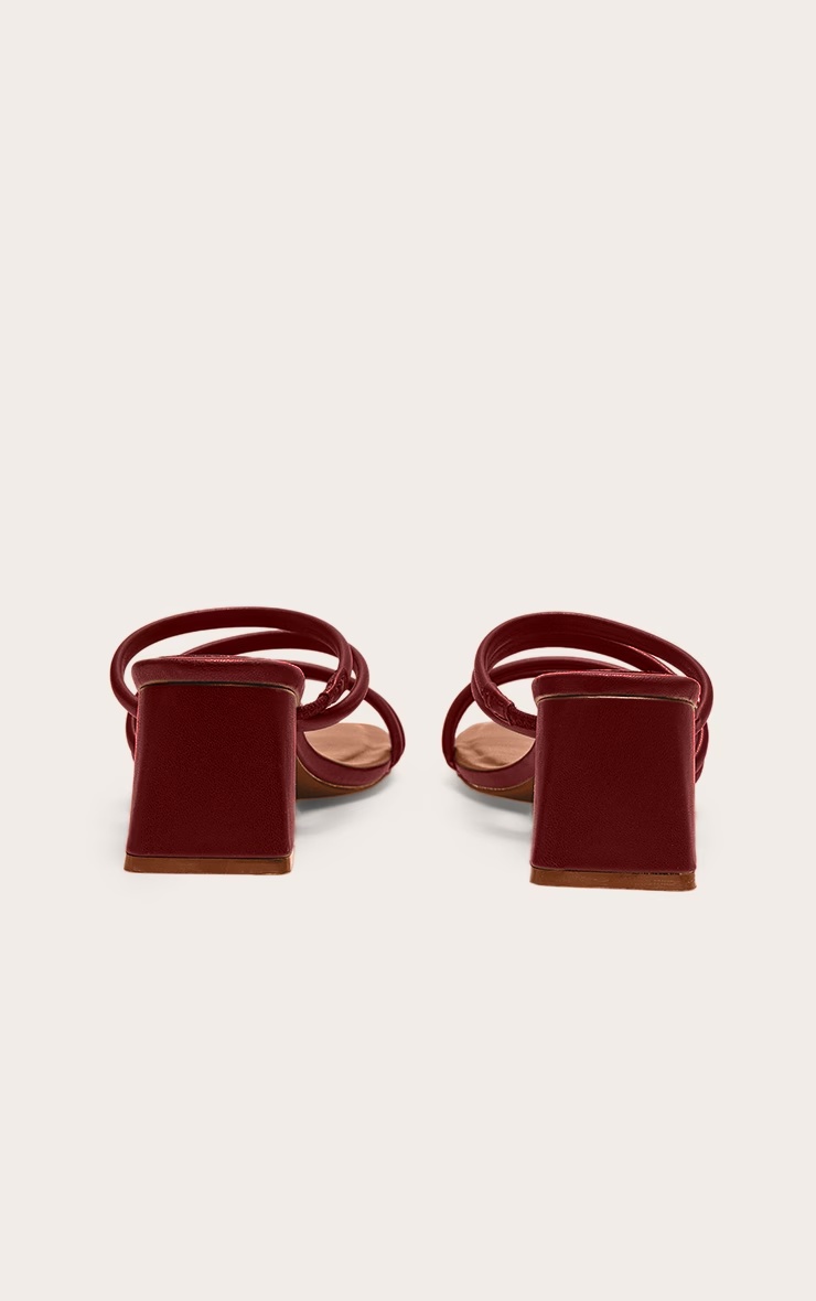 Burgundy Pu Square Toe Strappy Block Heel Mules 6 Burgundy Pu Square Toe Strappy Block Heel Mules