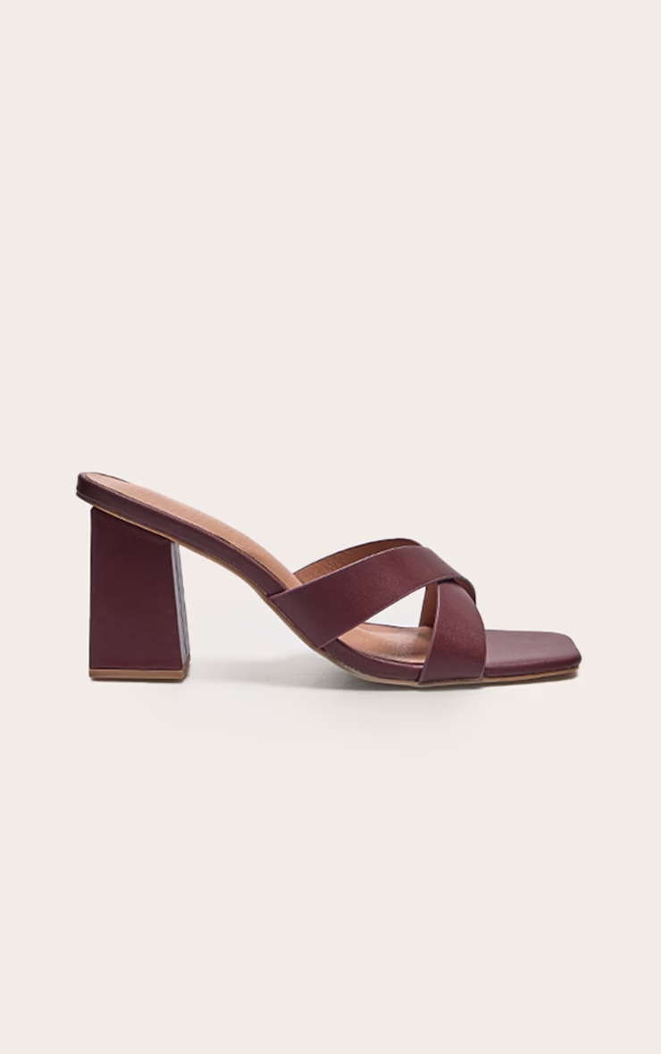 Burgundy Pu Cross Strap Block Heeled Mules 1 Burgundy Pu Cross Strap Block Heeled Mules