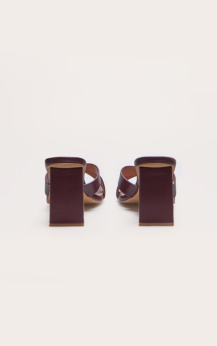 Burgundy Pu Cross Strap Block Heeled Mules 6 Burgundy Pu Cross Strap Block Heeled Mules