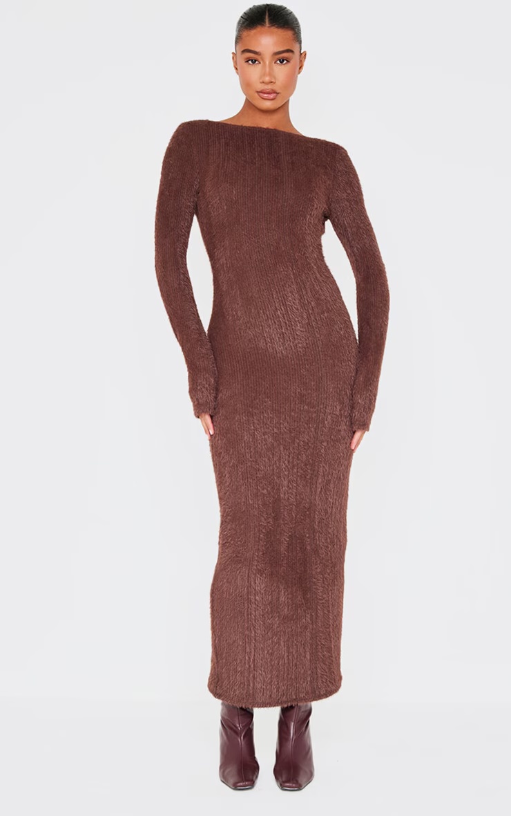 Chocolate Fluffy Scoop Back Maxi Dress 1 Chocolate Fluffy Scoop Back Maxi Dress