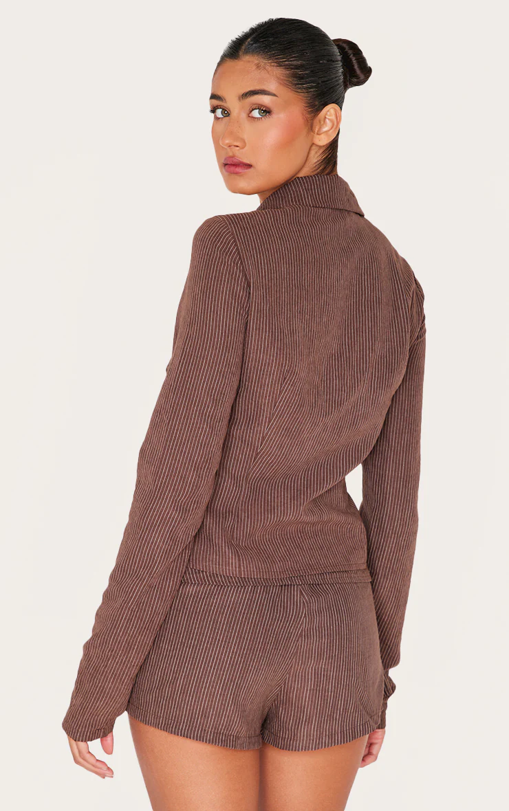 Dark Brown Peach Skin Pinstripe Woven Long Sleeve Cargo Shirt 5 Dark Brown Peach Skin Pinstripe Woven Long Sleeve Cargo Shirt