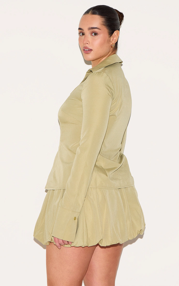 Shape Olive Hook & Eye Split Front Cinched Shirt 5 Shape Olive Hook & Eye Split Front Cinched Shirt