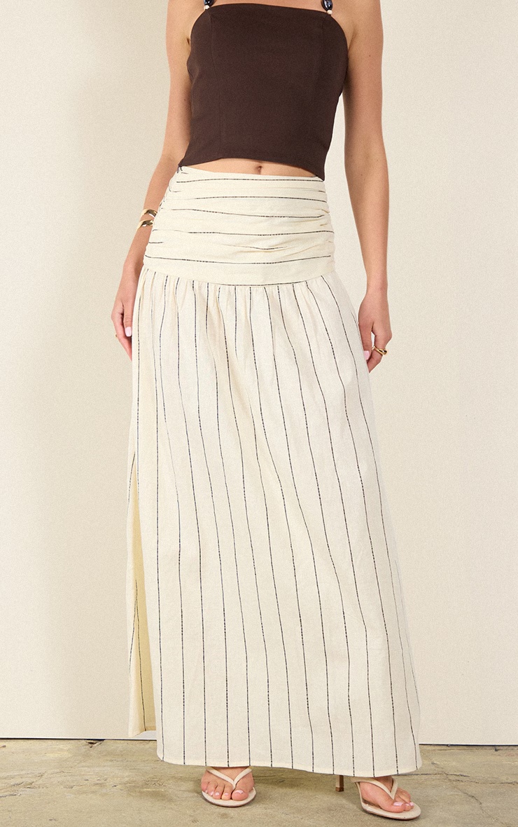 Stone Stripe Cotton Ruched Waist Maxi Skirt 3 Stone Stripe Cotton Ruched Waist Maxi Skirt