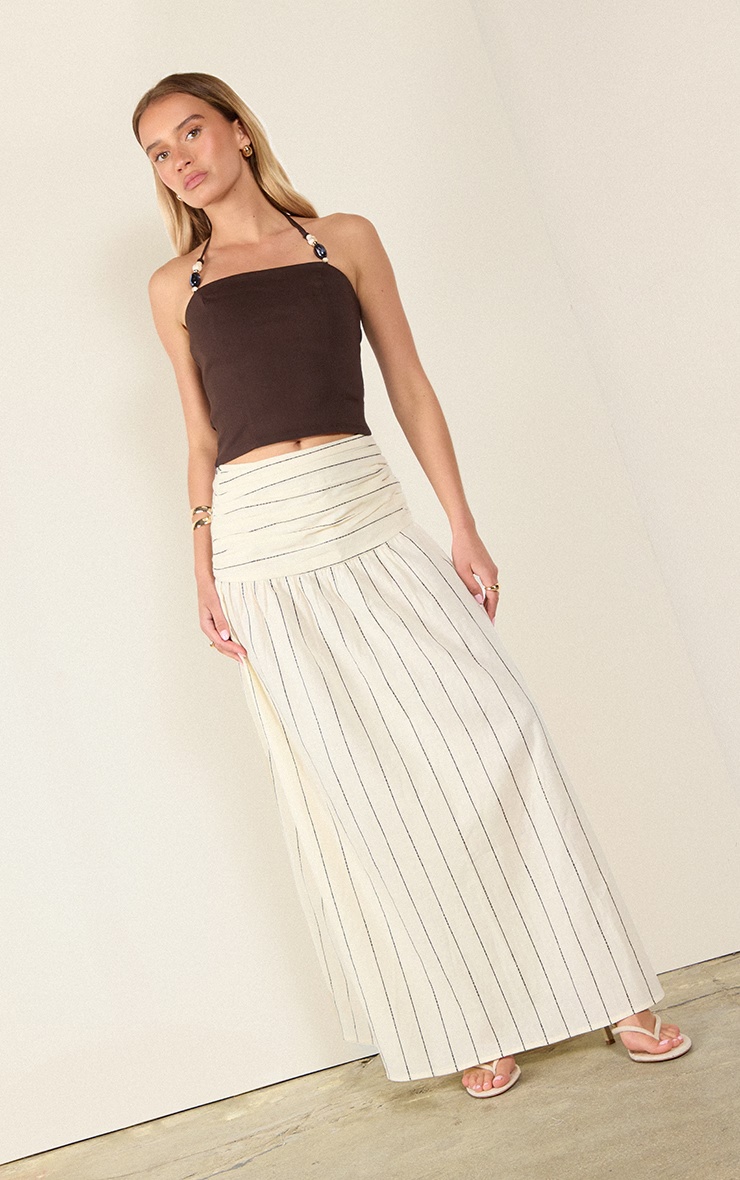 Stone Stripe Cotton Ruched Waist Maxi Skirt 4 Stone Stripe Cotton Ruched Waist Maxi Skirt